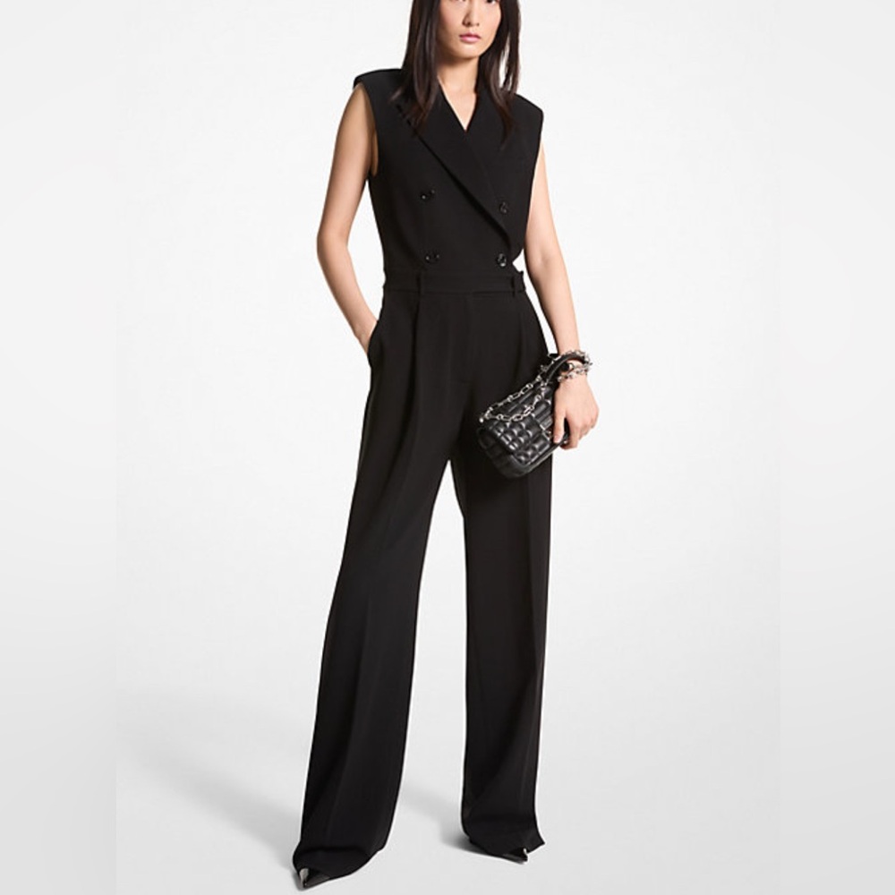 Michael Kors Black Wide-Leg Jumpsuit with V-Neck and Tailored Fit